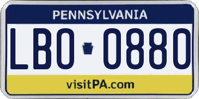 PA license plate LBO0880
