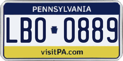 PA license plate LBO0889