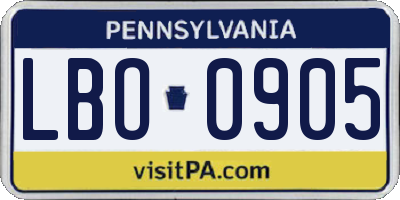 PA license plate LBO0905