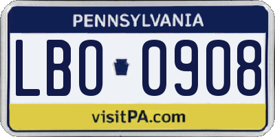 PA license plate LBO0908