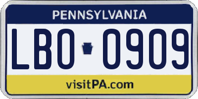 PA license plate LBO0909
