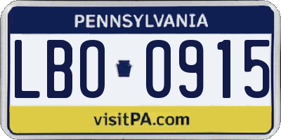 PA license plate LBO0915
