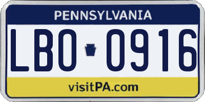 PA license plate LBO0916
