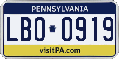 PA license plate LBO0919