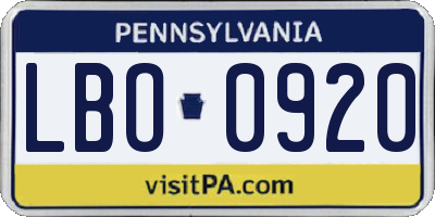 PA license plate LBO0920