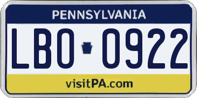 PA license plate LBO0922