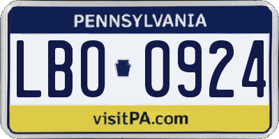 PA license plate LBO0924