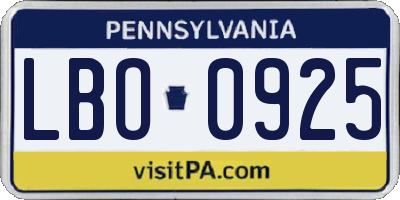 PA license plate LBO0925