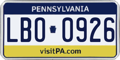 PA license plate LBO0926