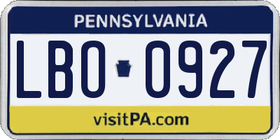 PA license plate LBO0927