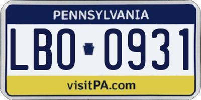 PA license plate LBO0931