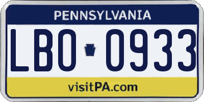 PA license plate LBO0933
