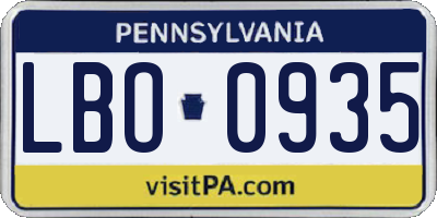PA license plate LBO0935