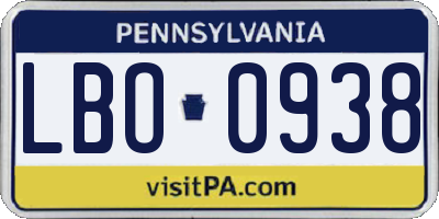 PA license plate LBO0938
