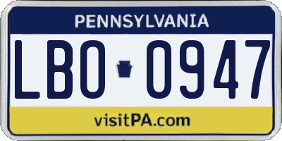 PA license plate LBO0947