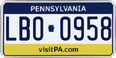 PA license plate LBO0958