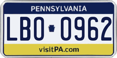 PA license plate LBO0962