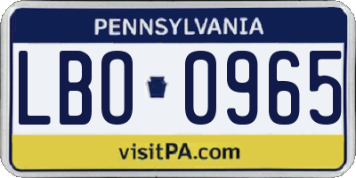 PA license plate LBO0965