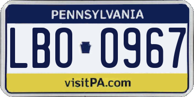 PA license plate LBO0967
