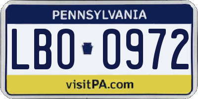 PA license plate LBO0972