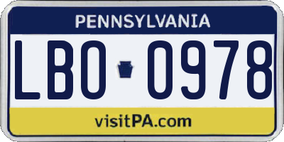 PA license plate LBO0978