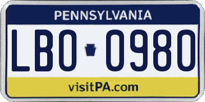 PA license plate LBO0980