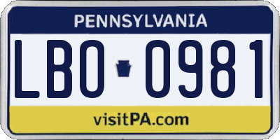PA license plate LBO0981