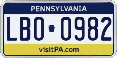 PA license plate LBO0982