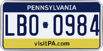PA license plate LBO0984