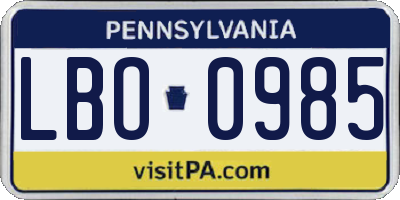 PA license plate LBO0985
