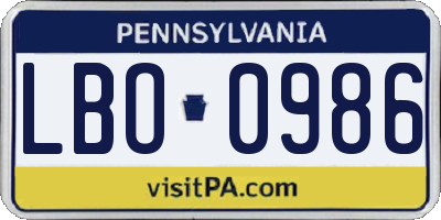 PA license plate LBO0986