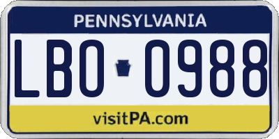 PA license plate LBO0988