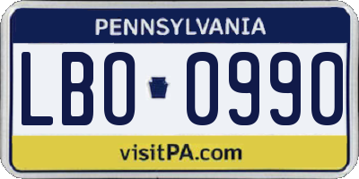 PA license plate LBO0990