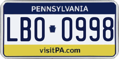 PA license plate LBO0998