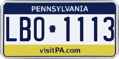 PA license plate LBO1113