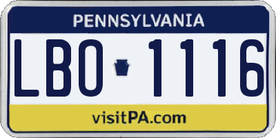 PA license plate LBO1116