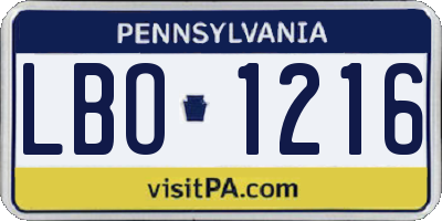 PA license plate LBO1216