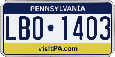 PA license plate LBO1403
