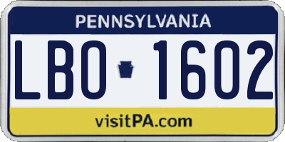 PA license plate LBO1602