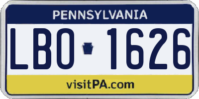 PA license plate LBO1626
