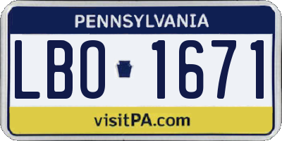 PA license plate LBO1671