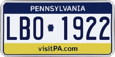 PA license plate LBO1922