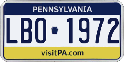 PA license plate LBO1972