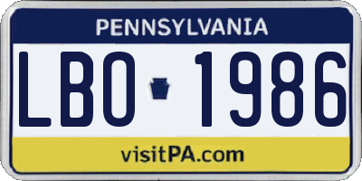 PA license plate LBO1986