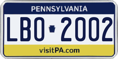 PA license plate LBO2002