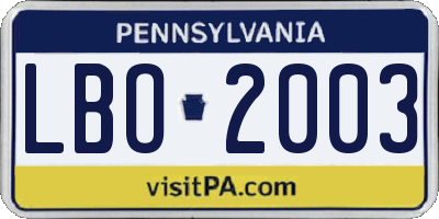 PA license plate LBO2003