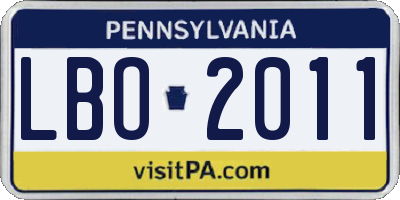 PA license plate LBO2011