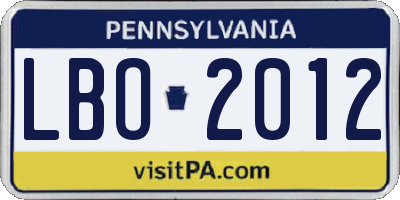 PA license plate LBO2012