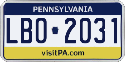 PA license plate LBO2031