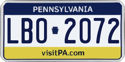 PA license plate LBO2072